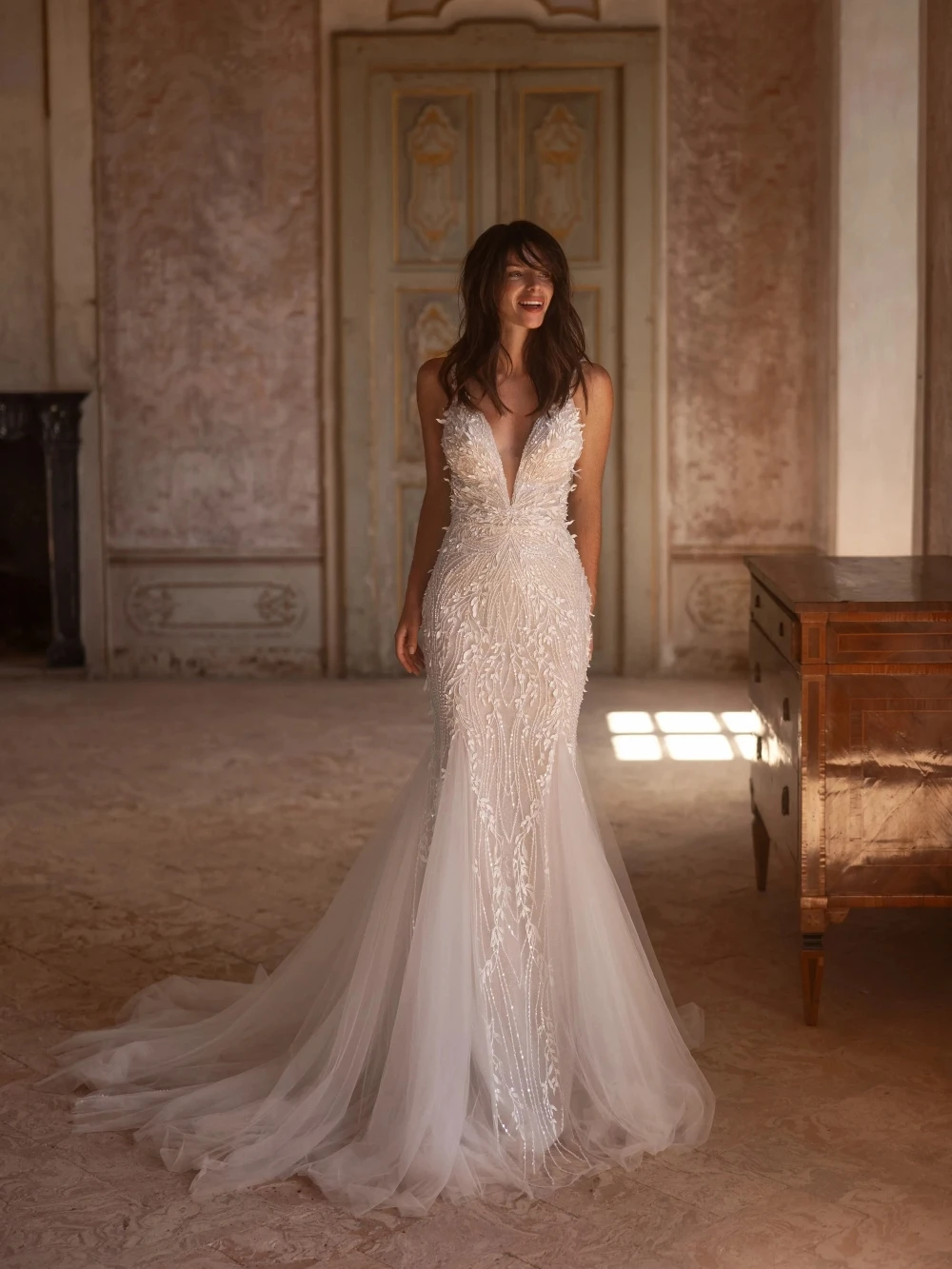 Detachable Sleeve Beaded Mermaid Long Wedding Dress Charming Lace Apploques Bridal Gown Customized Dreamy Dresses For Bride