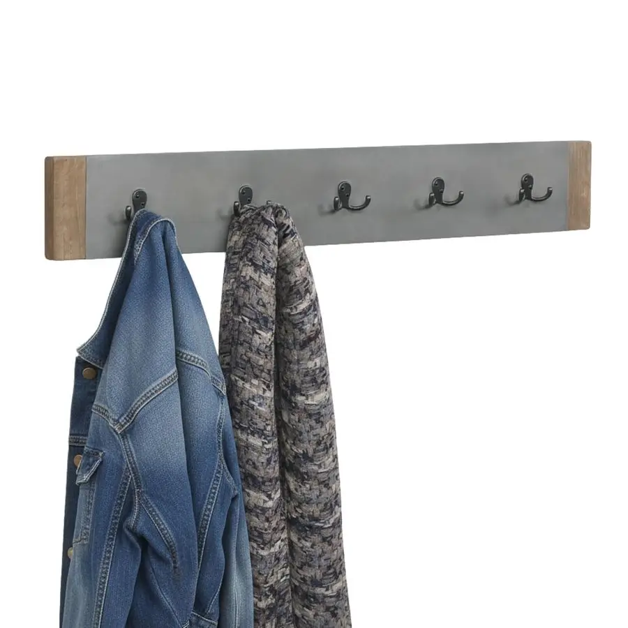 

Newport 40 Wall Mounted Coat Rack Modern Industrial Wall Organizer with 5 Sturdy Hooks, Faux Concrete Panel and Light Amber Woo