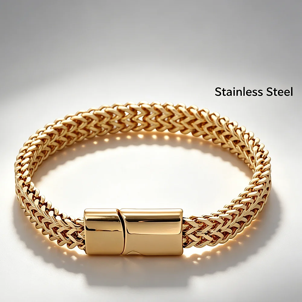 Stainless Steel Braided Double Row Front and Rear Fish Scale Alloy Magnetic Buckle Bracelet with Keel Jewelry New Model