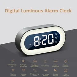 Digital Luminous Alarm Clock Music Dual Alarm Stepless Dimming Desktop Clock USB Charging Night Light Student Mute LED Clocks