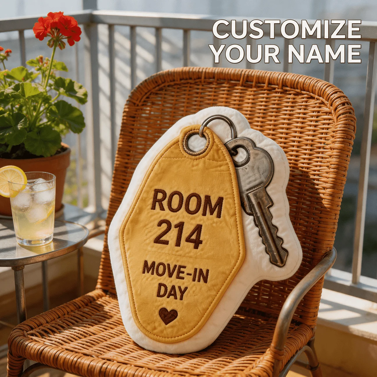 Custom Personalized Photo Key Tag Shaped Pillow, Room Number & Move-In Day Decorative Cushion, 70CM Large Size Accent Pillow for