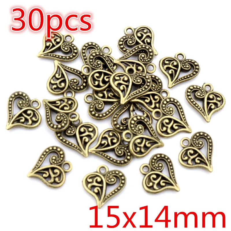 New Fashion Antique Silver Plated Bronze Heart Chrams Metal Alloy Pendant Charms for DIY Neckalce Jewelry Making Findings