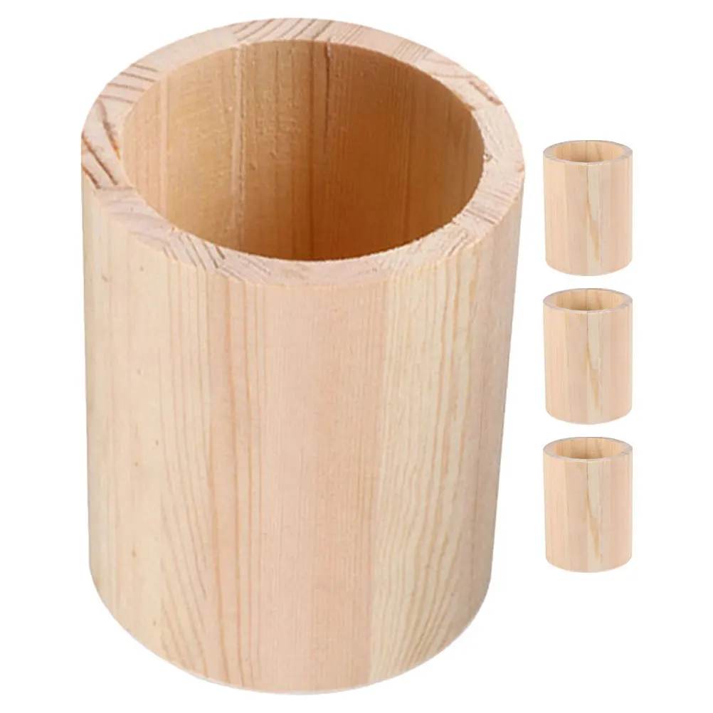 

4Pcs Blank Wood Pen Holder Unfinished Desktop Organizer Makeup Brush Container DIY Craft Storage Box Office Home Pencil Cup