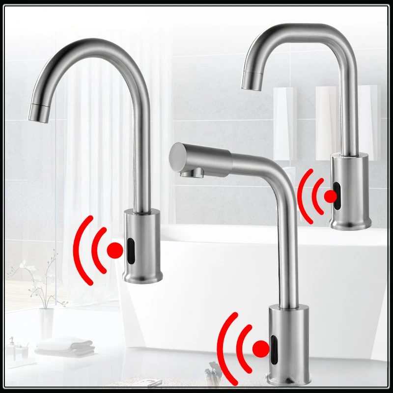 

Kitchen Touchless Faucets Stainless Steel Sink Mixer Smart Sensor Basin Faucet Smart Bathroom Mixers Rotatable Vanity Elbow Tap