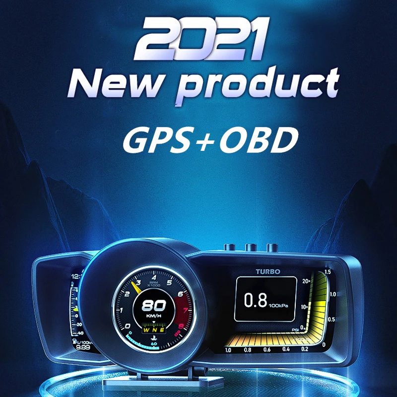 

HD Car HUD OBD2+GPS Multi-Function Dashboard Smart Speedometer Auto Gauge Alarm System Car Computer Turbo Boost