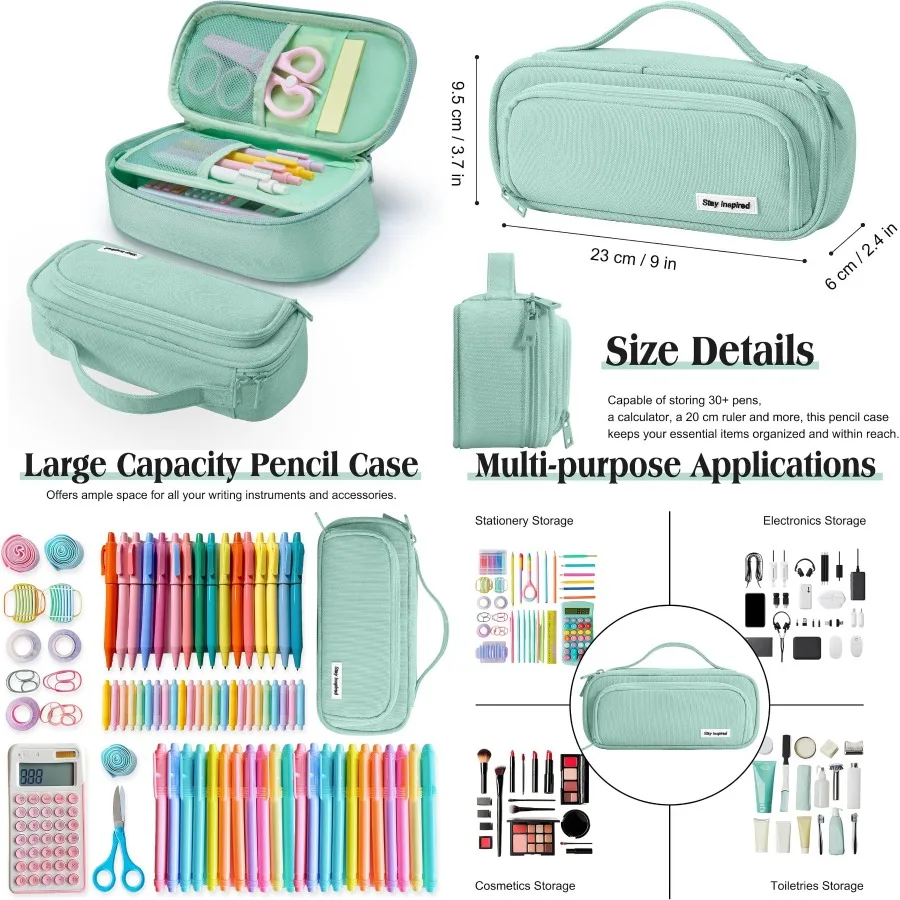 女の子と男の子のためのハンドル付きの大きなペンケース - 学校やオフィス用品のための可愛い整理ポーチ、収納に最適
