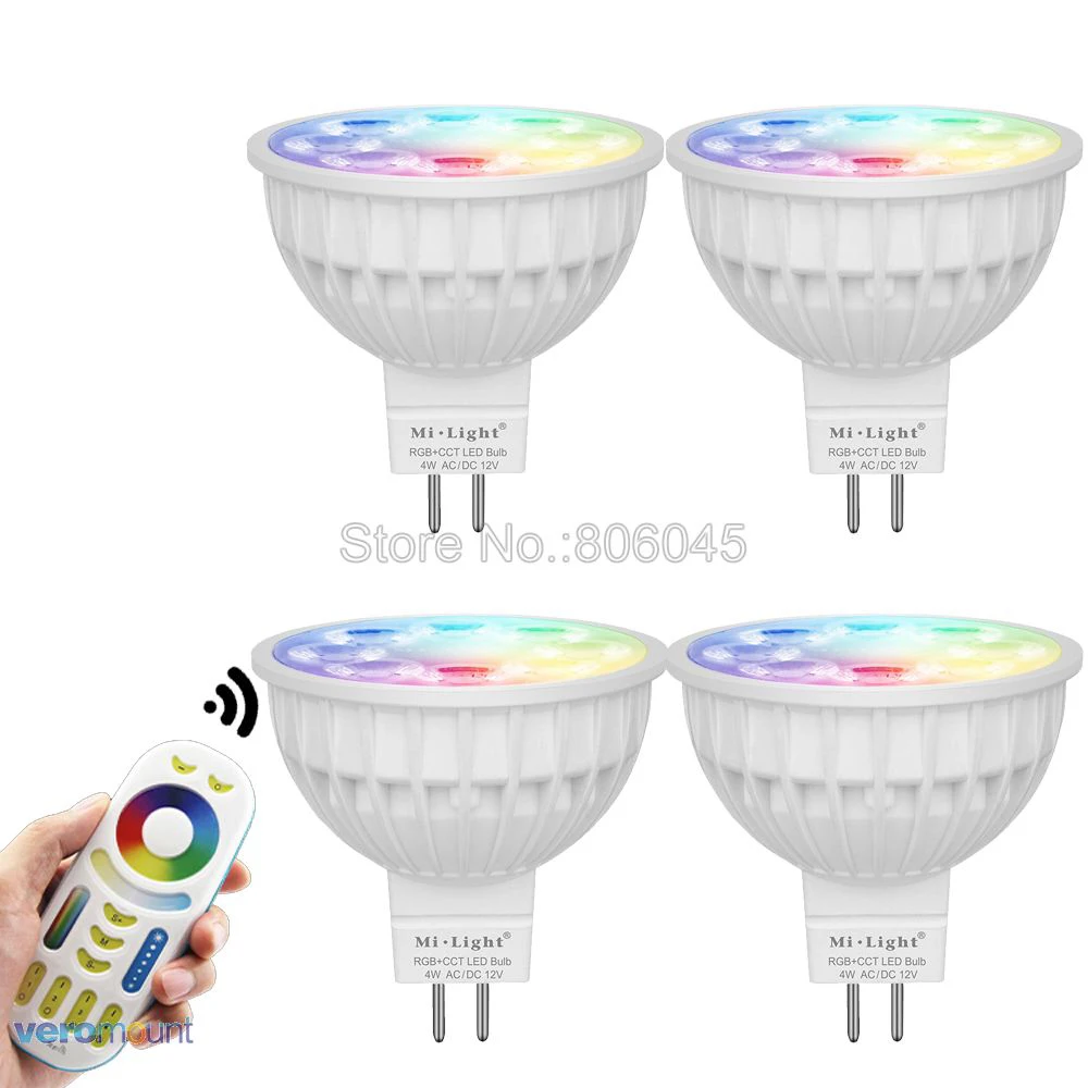 

MiBoxer 4W MR16 Dimmable LED Bulb FUT104 12V RGBCCT (2700-6500K) WiFi Smart LED Spotlight Bulbs 2.4G RF Wireless Remote Control