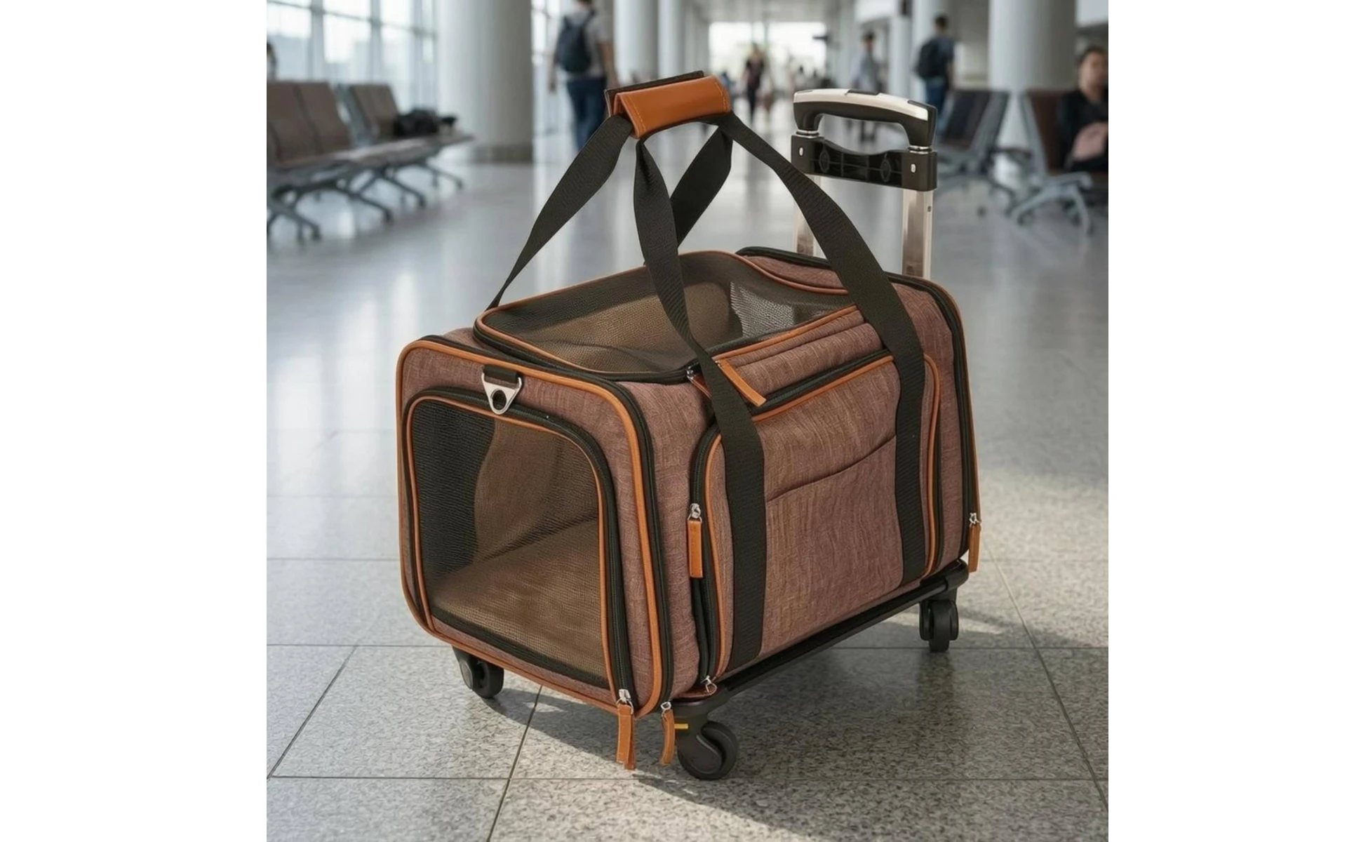 Rolling Mesh Pet Carrier Soft-sided Animal Carrier Breathable Mesh Windows Telescoping Handle for Convenient Transport Rolling Mesh Pet Carrier Soft-sided Animal Carrier Breathable Mesh Windows Telescoping Handle for Convenient Transport
