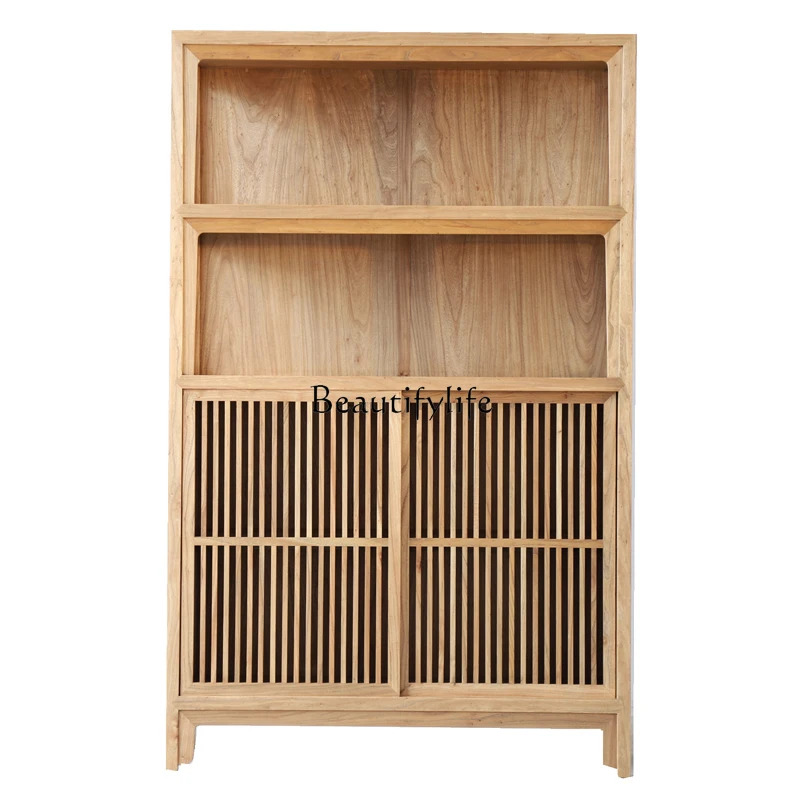 

Ming-style elm bright grid cabinet Chinese-style Zen locker classical bookcase