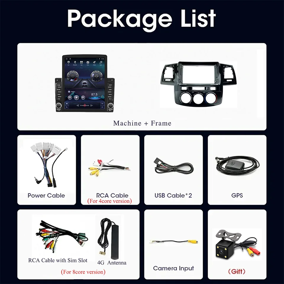Toyota Hilux Fortuner 2005 - 2014 용 Android 14.0 8G + 128G 차량용 Autoradio 차량용 스테레오 비디오 오디오 DVD GPS Navi 테이프 Carplay RDS BT