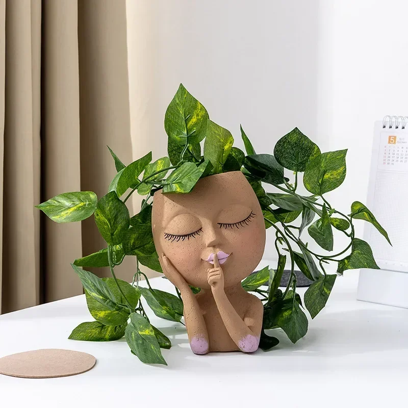 Face Head Flower Planter Succulent Plant Flower Pot Flowerpot Figure Garden Decoration Home Decor Tabletop Ornament