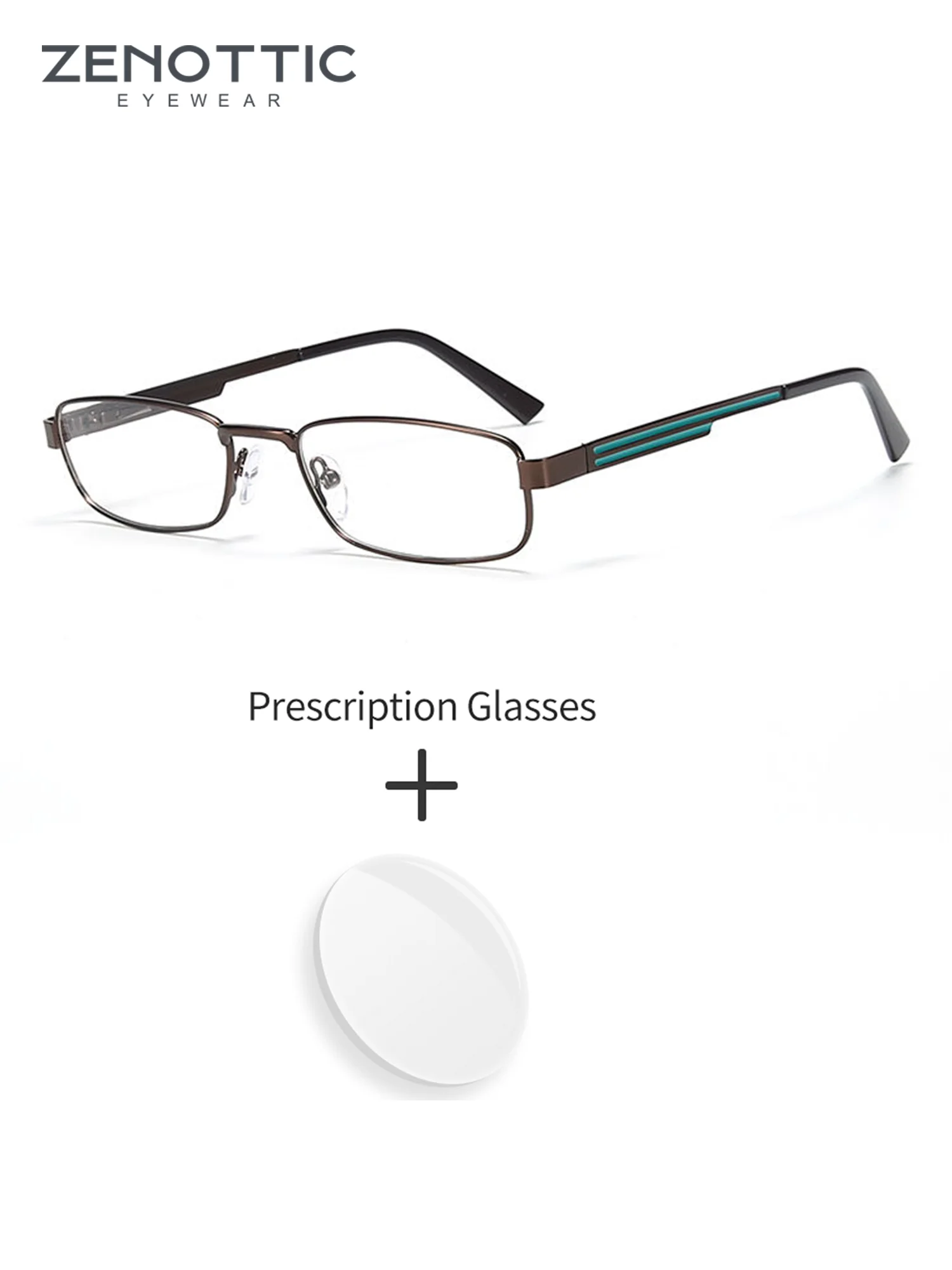ZENOTTIC Modische rechteckige Vollrandbrille für Herren, mattes Metallmaterial/optische Anti-Blaulicht-Brille