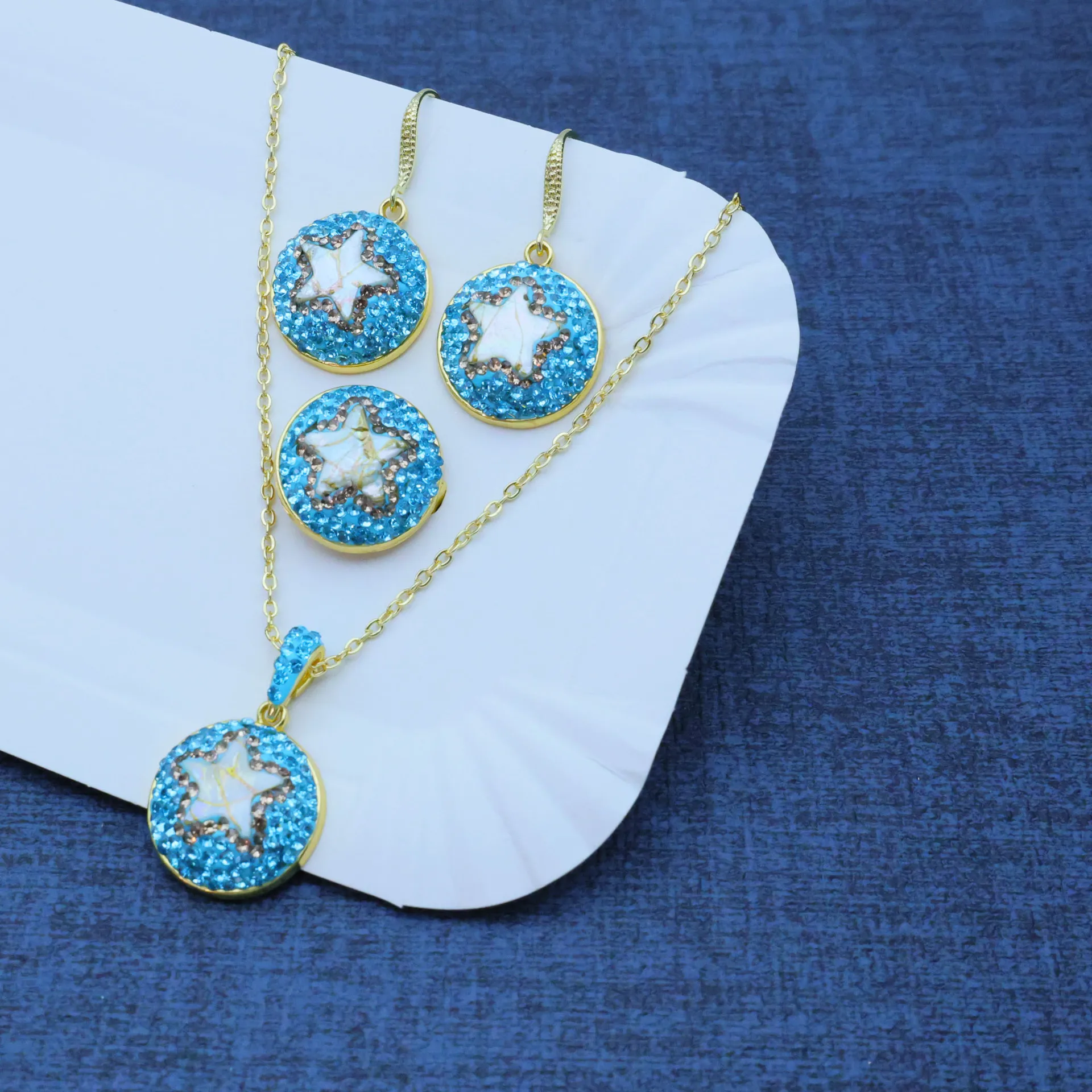 DIY accessories Cross-border natural shell carving high-end star DIY handmade design light luxury three-piece set women's jewelr