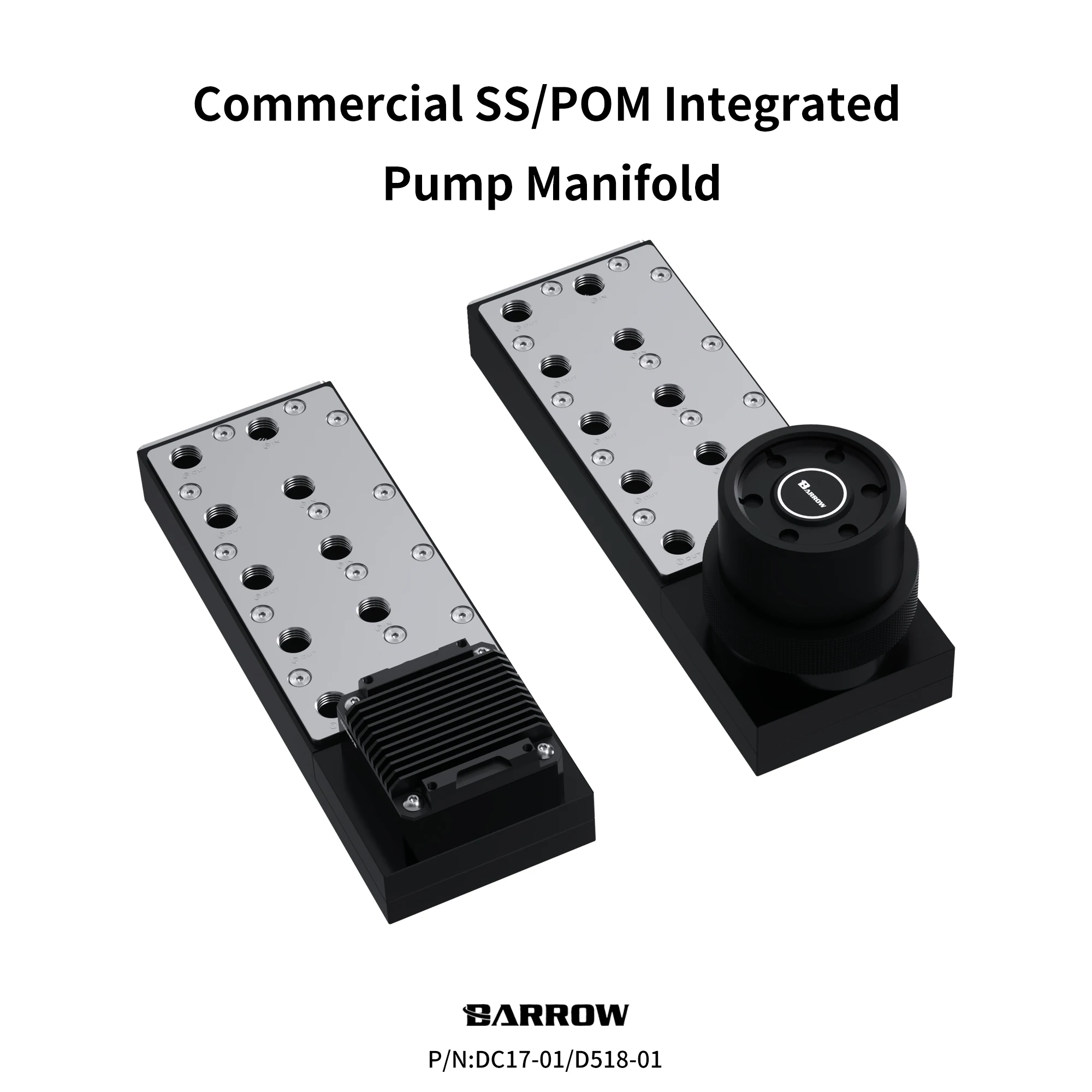 Barrow DC17-01 Integrated Water Cooling 17W DDC PWM Pump Reservoir Combo Steel Distributor Plate for Mini Server Multi-GPU PC
