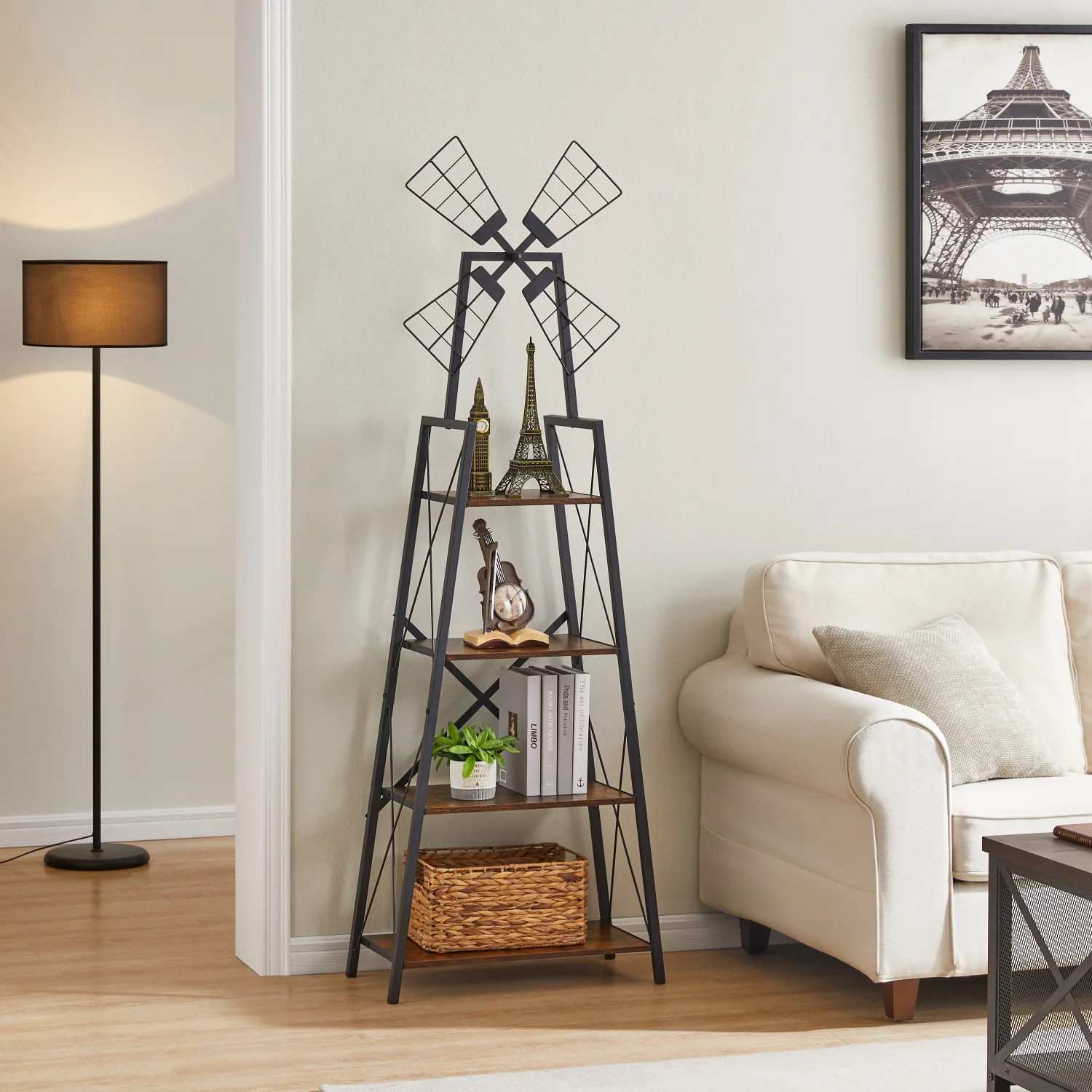 

4-Tier Narrow Book Shelf, Bookcase for Home Office, Living Room, Bedroom, Kitchen, Rustic Brown and Black