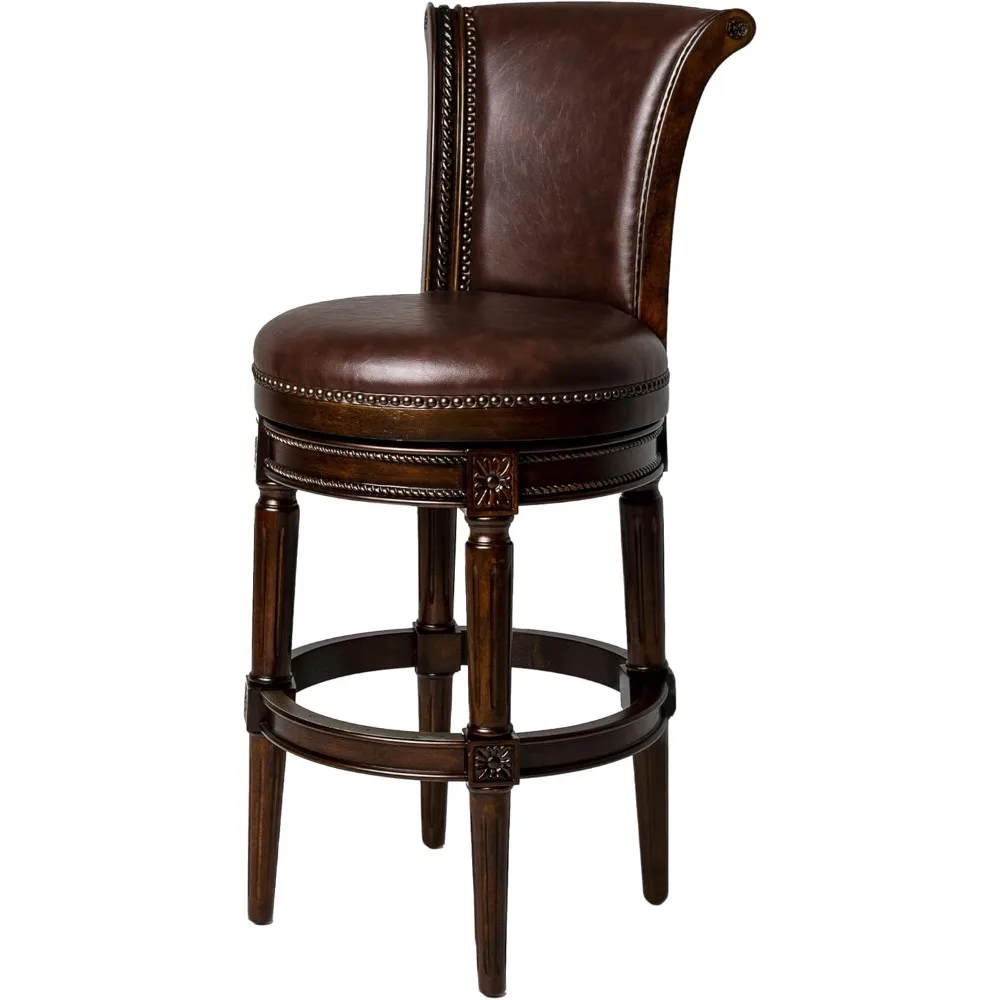 

26 Inch Tall Counter Height Upholstered Barstool with Back in Dark Walnut Finish with Vintage Brown Vegan Leather Cushion Seat