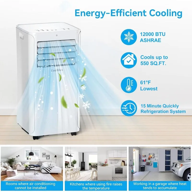 12000 BTU Portable Air Conditioners Cool Up to 550 Sq.Ft,3-in-1 AC Unit with Remote Control/LED Display