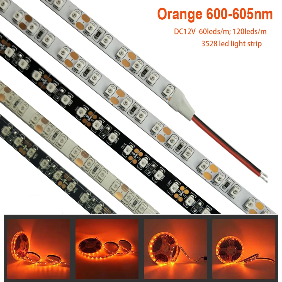 12V 3528 SMD LED-Streifenbeleuchtung Dekoration 120LEDs/m 60LEDs/m Orange Beleuchtung Flexibles Band Seil-Lichterkette LED-Band 1M 5M
