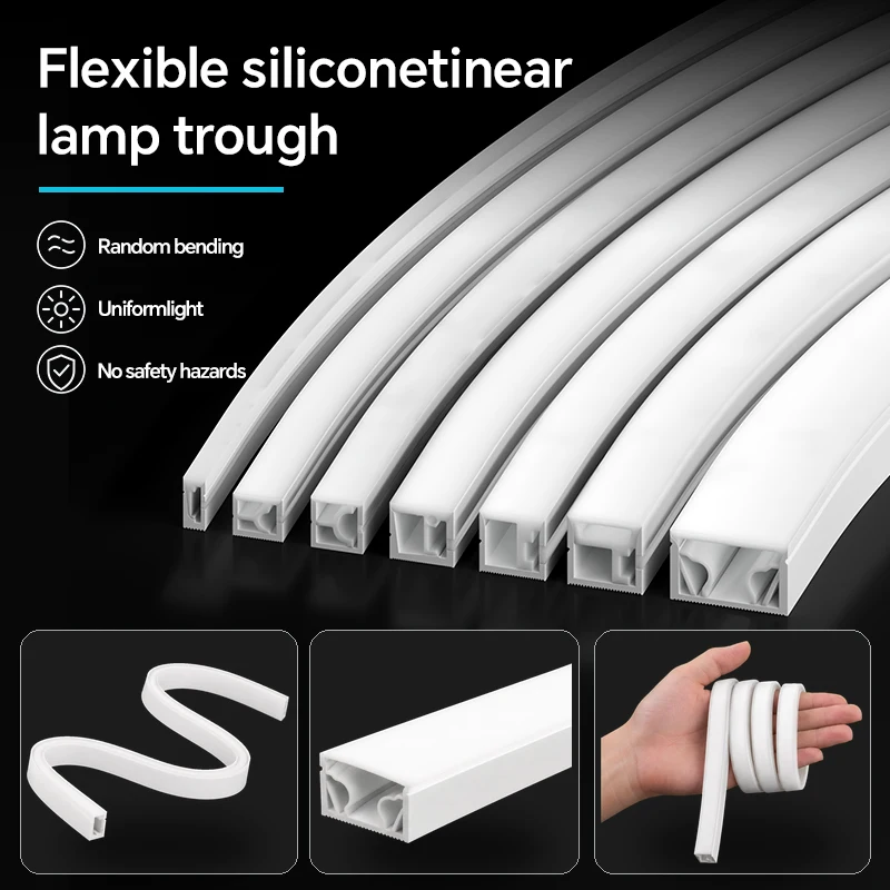 Side Loading Silicone LED Channel Horizontal Bend Flexible Profile Custom Shape Diffuser for Curved Linear Strip Light