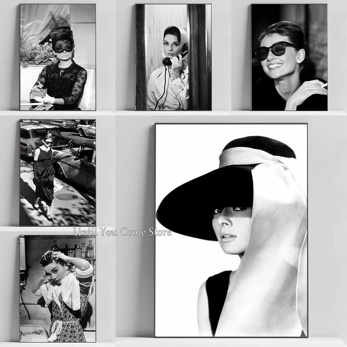 Black and White Audrey Hepburn Classic Poster Printing Canvas Painting Living Room Bedroom Wall Decoration Frameless Painting