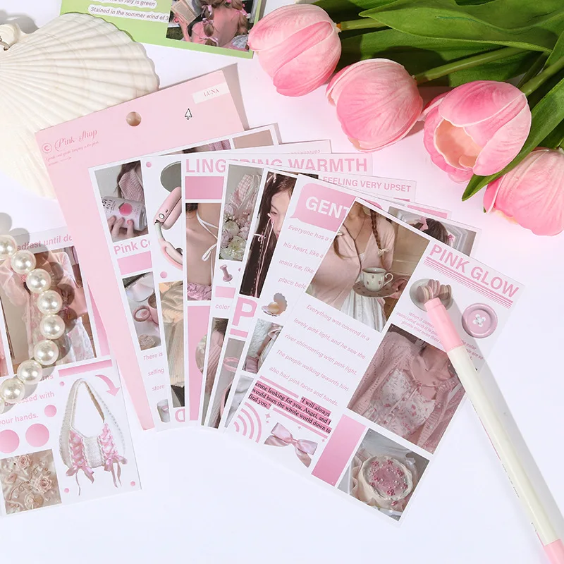 8 Sheets INS Magazine style Stickers Creativity Adhesive Diy Scrapbooking Diary Album Scrapbooking material Craft Supplies