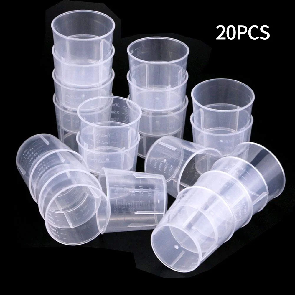 20pcs 10/20/30ml Transparent Plastics Measure Cups Dual Scales Cup Container Transparent Easy To Read Kitchen Measuring Tool