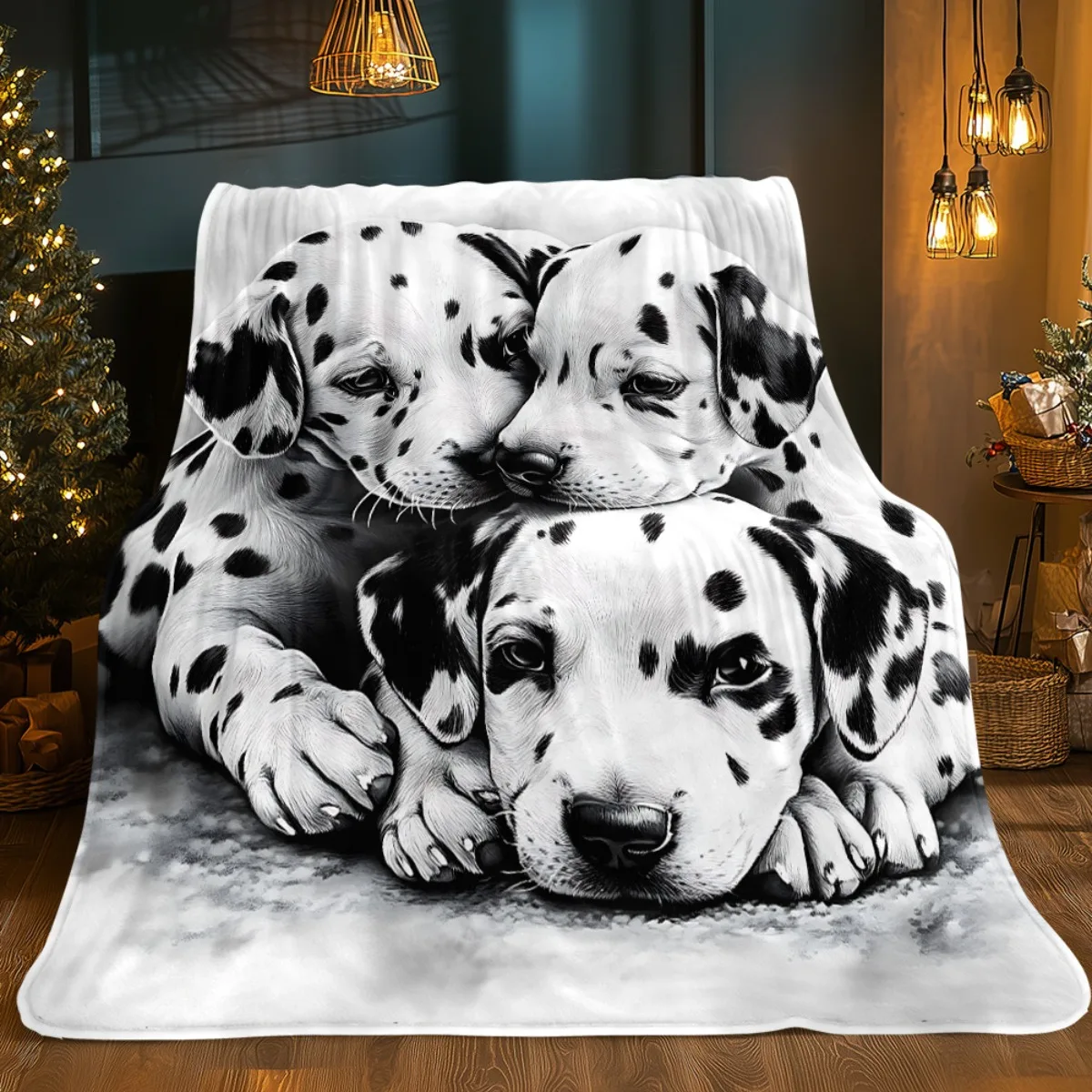 1pc Dalmatian Dogs Cuddling Blanket-Lightweight Home Furnishings Bedding Blanket 280Gsm Suitable for Sofas Beds Travel Camping L