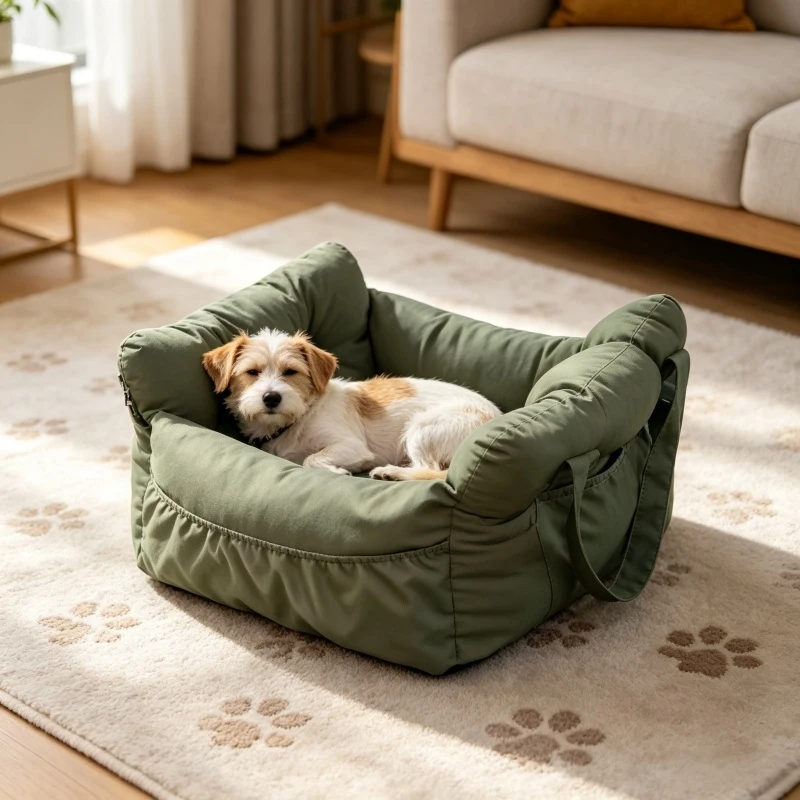 Dog Car Seat with Safety Belt - Non-Slip Pet Car Bed for Small Dogs, Washable Travel Carrier with Secure Straps for Safe Car