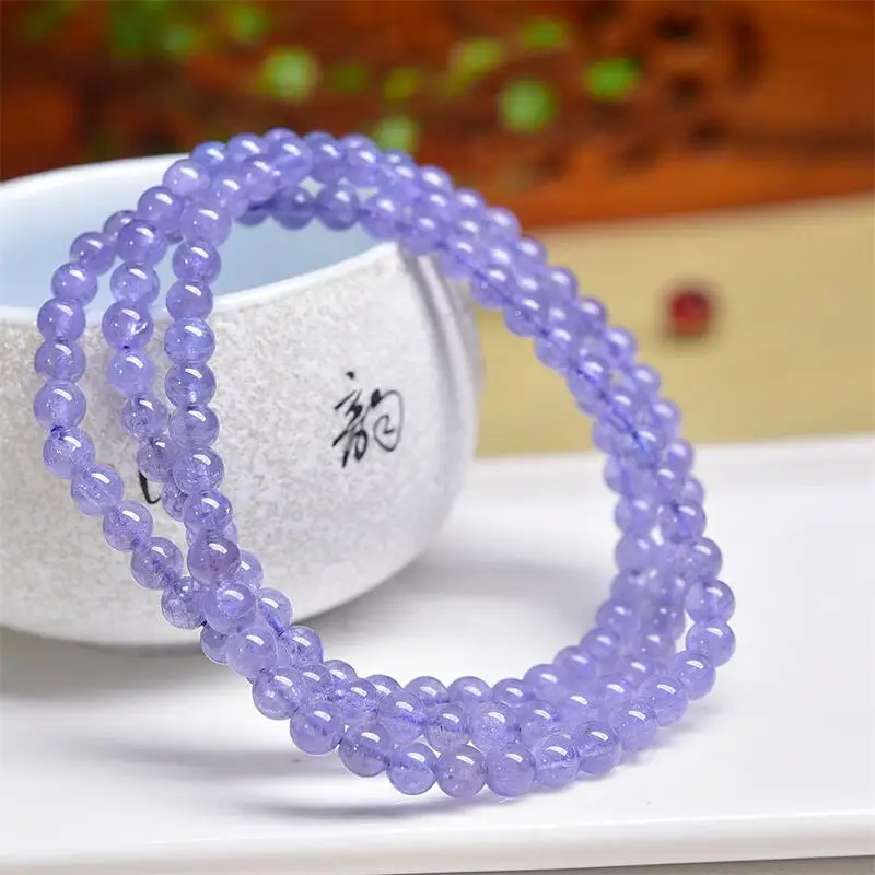 

4.7MM Natural Tanzanite Triple Circle Bracelet Gemstone Round Bead Crystal Healing Bead Women Men Fine Jewelry Gift 1PCS