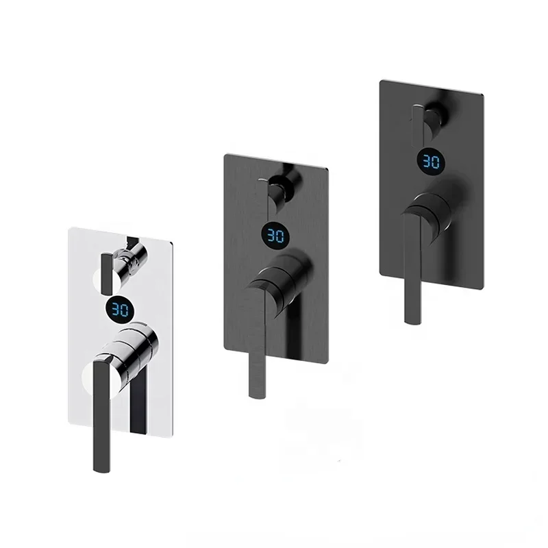 Multifunctional Wall Mounted Concealed Brass bathroom tap Thermostatic Led Black Bath & Shower Faucets Mixers Valve