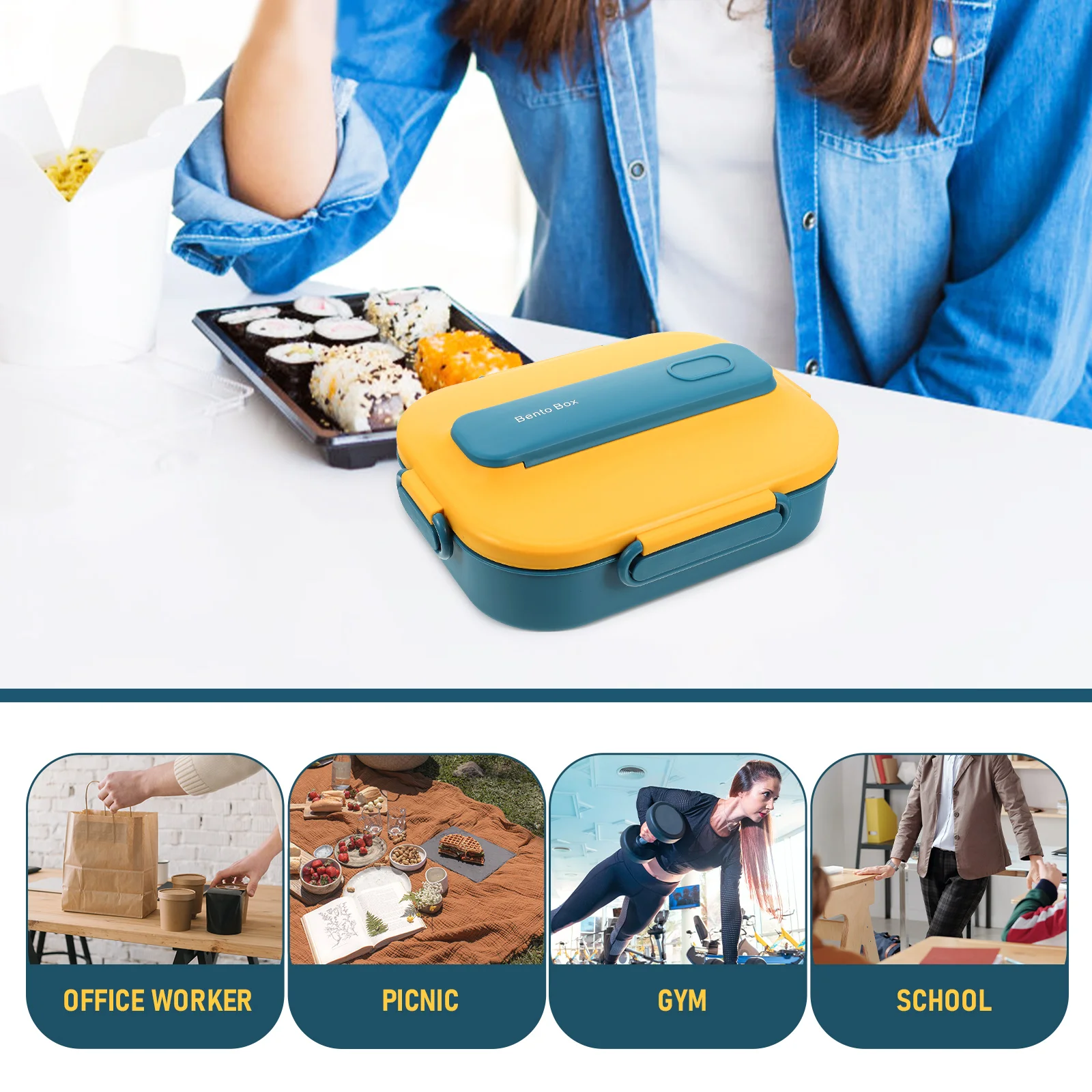 

Stainless Steel PP Silicone Adult Lunch Boxes Large Containers Compartment Food Storage Travel Office Picnic