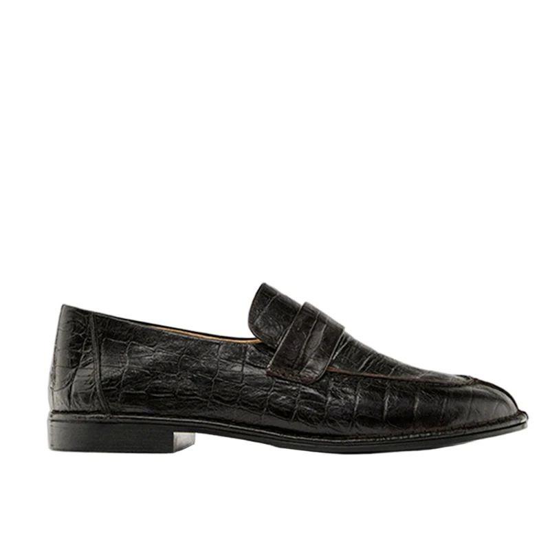 Maxdutti Minimalist Women Vintage Crocodile Pattern Genuine Leather Loafers Shoes For Women Woman Shoes Shoes For Woman Loafers