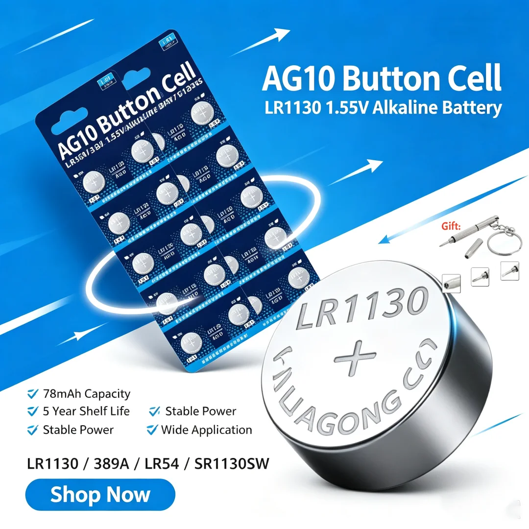 TOPAG10 AG10 LR54 SR54 389 G10189 LR1130 SR1130 1.55V 78mAh High Percormance Alkaline Button Batteries for Watch Toys Remote