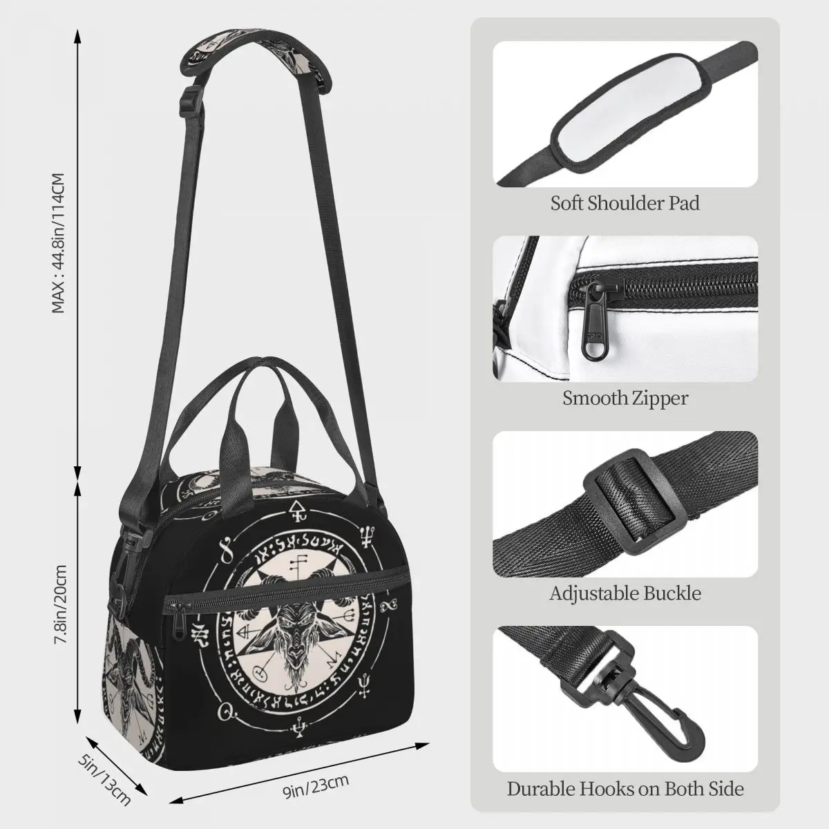 Sigil Baphomet Pentagram Occult Satanic Goat Head Lucifer Lunch Bags Bento Box Lunch Tote Picnic Bags Thermal Bag for Woman Work