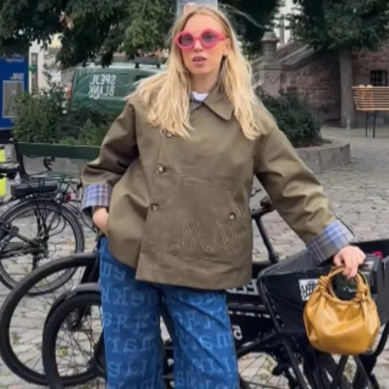 

Reversible Button Loose Trench Coat Street Style Navy Collar Single-breasted Jacket Outerwear