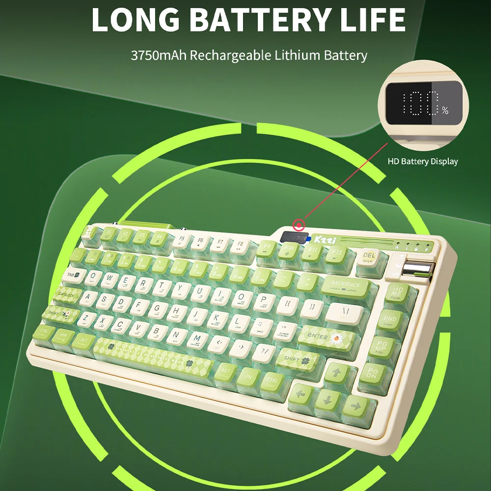 KZZI K75 Gasket Structure Tri-mode Mechanical Keyboard 82 Keys 75% RGB Backlit 2.4G Wireless Bluetooth Gamer Keyboard PBT Keycap