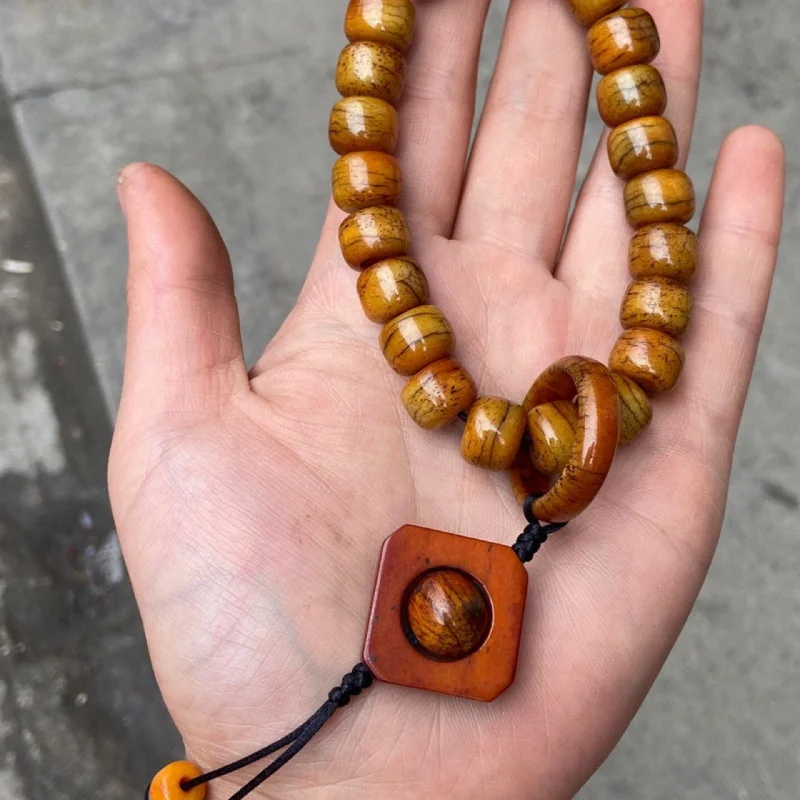 Ancient Old Air-Wrapped Pulp Tibetan Folk Custom Hand-Woven Yak Bone Three-Eye Tibet Beads Small Gift Collection