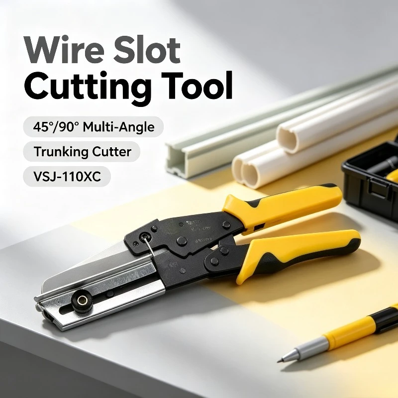 Wire Slot Cutting Tool VSJ-110XC, 45°/90° Multi-Angle Trunking Cutter, Manual Plastic Pipe Cutting Scissor for Electrical Work