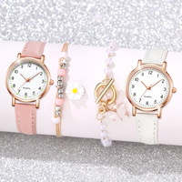 1/2/3/4pcs Fashion Arabic Dial Women Quartz Watch Casual Leather Strap Wristwatch for Girls Friendship Clock Gifts (Without Box)