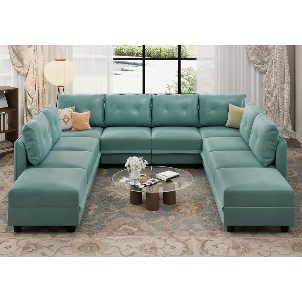 Modular sofa, convertible U-shaped sofa, modular sofa for living room, waterproof sofa with artificial leather fabric, 10 seats