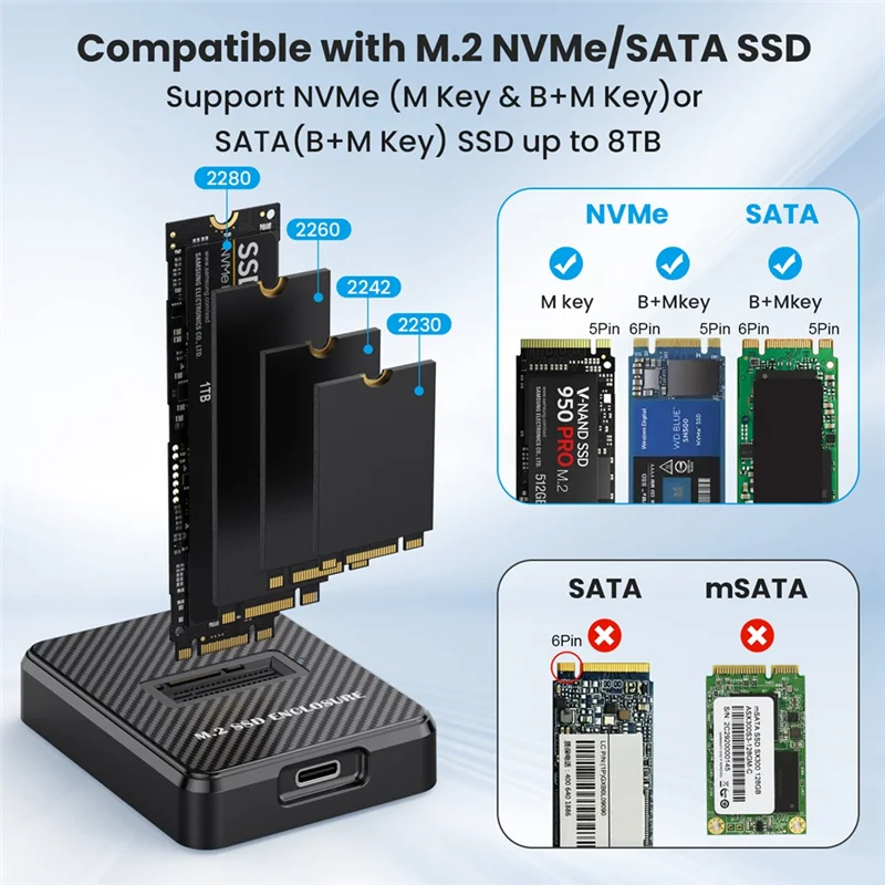 AED7-10Gbps Single Bay M.2 SSD Enclosure Hard Disk External Box SATA NGFF/NVME M.2 Docking Station SSD Hard Disk Enclosure