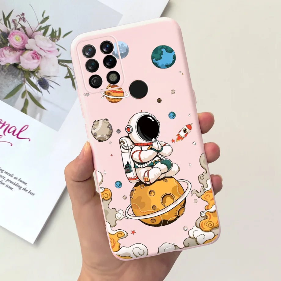 For Tecno Pova Case Tecno LD7 Back Cover Liquid Silicone Soft TPU Bumper Cute Cat Astronaut Pattern Cases For Pova LD7j Housing