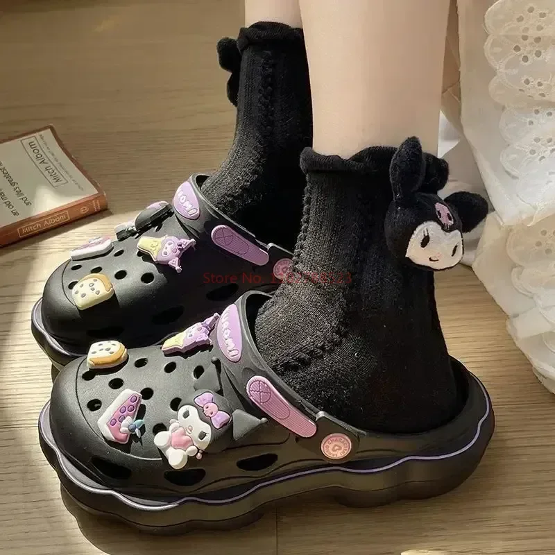 Sanrio New Cute Hello Kitty Kuromi Cinnamoroll Clogs Summer Kawaii Fashion Sandals Y2k Flat Shoes Anime Sanrio Slipper Girl Gift