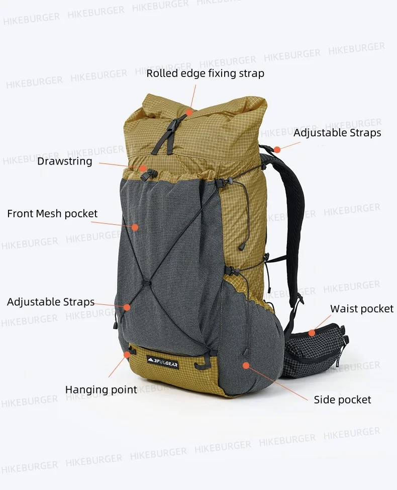 3F UL GEAR Tutor Ultra Rucksack Outdoor Camping 30+10L Ultraleicht UHWMPE Wandern Wasserabweisend Reisen Bergsteigen DAOSHI – Detail 9