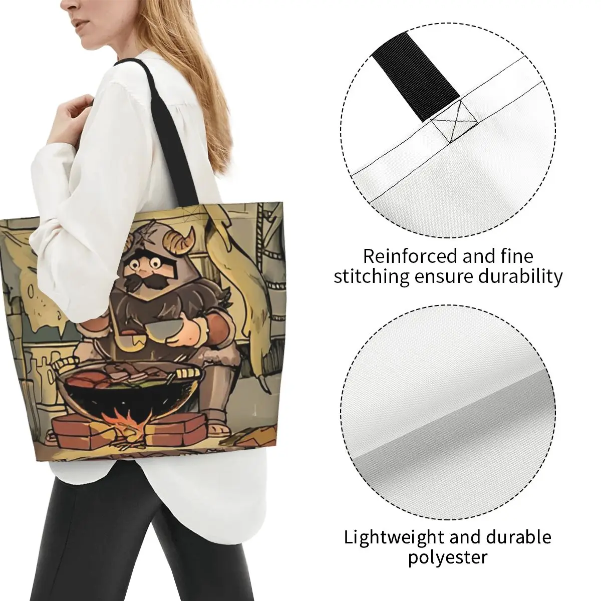 Dungeon Meshi Delicious In Dungeon Senshi Shopping Tote Bag Canvas Large Capacity Shoulder Bag Shopper Grocery Handbag for Women