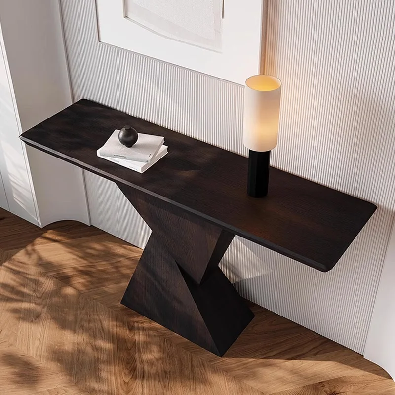 New Chinese-style solid wood entrance table Super narrow Italian light luxury entrance table
