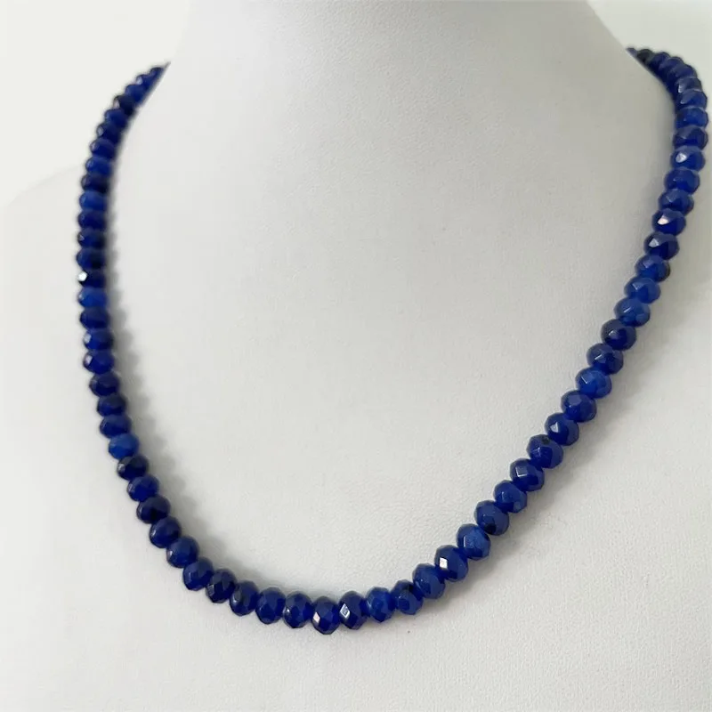 4*6MM Faceted Sapphire Natural Stone Necklace Brazil Blue Bead Women Luxury Gemstone Preciosas Jade Yoga Jewelry Female