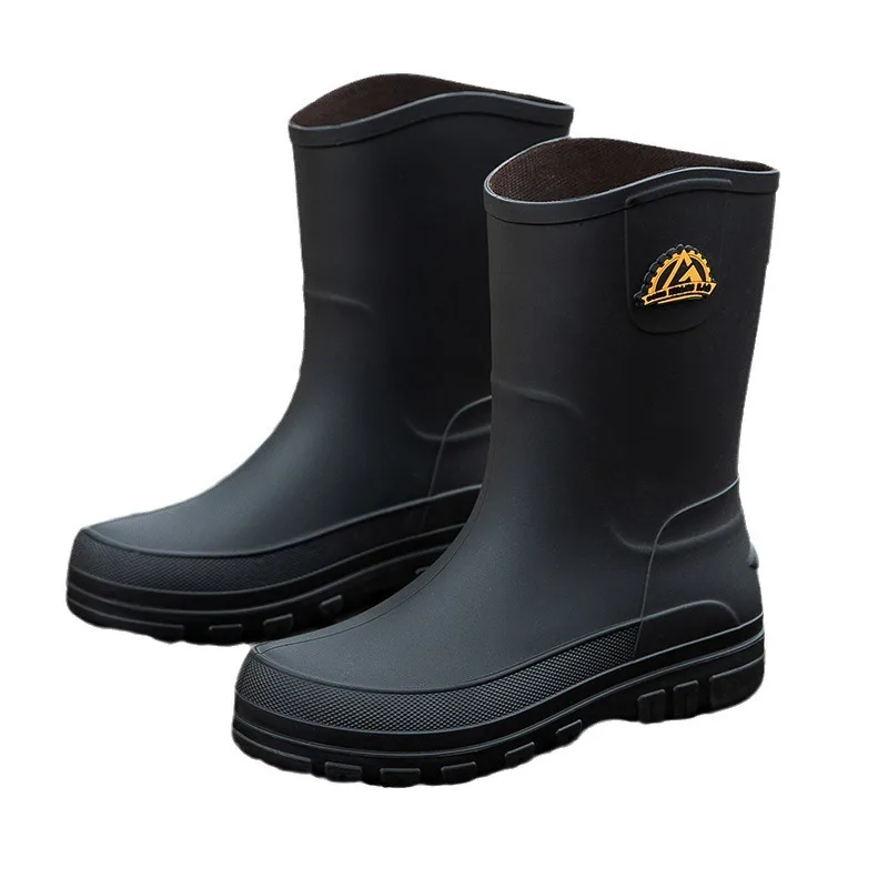 

High Quality New Men's Waterproof Rain Shoes Anti Slip Mid Tube Fashionable Rubber Shoes Korean Version with Casual Foot Covers