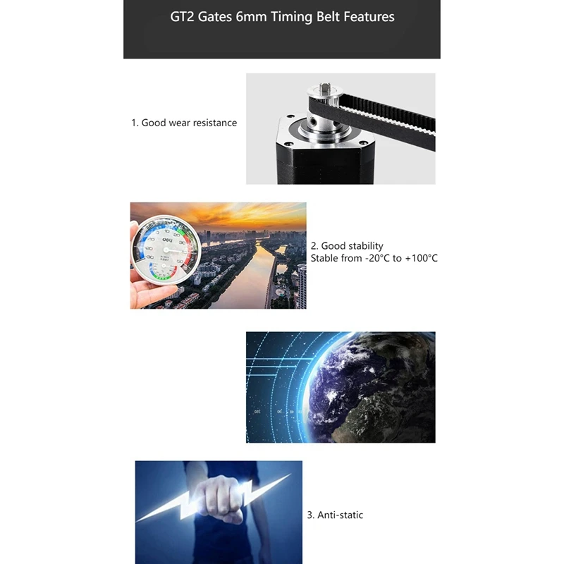 RISE-1Set Aluminium GT2 Idler With 5M 2GT Gates 6MM Belt Kit 20 Tooth Timing Pulley Wheel Bore 5Mm For 2GT 3D Printer Vzbot