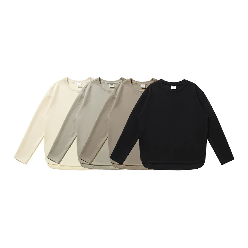 

Autumn Unisex Solid Color Long Sleeve 320g Bead Round Neck Hoodie with Side Slit Hem - Fashion Brand Design